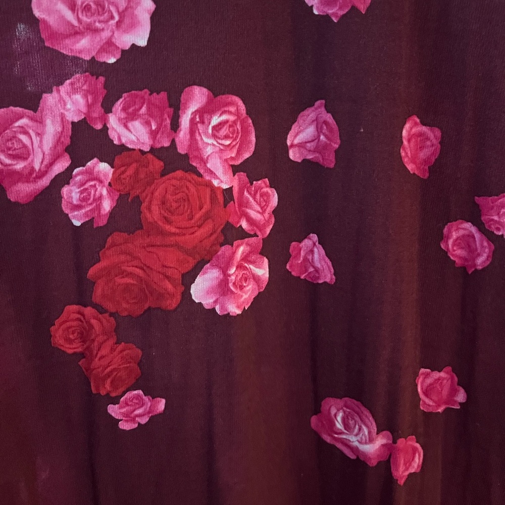 Laundry By Shelli Segal Burgundy Slip Maxi Dress with Pink Rose Print - Picture 4 of 6